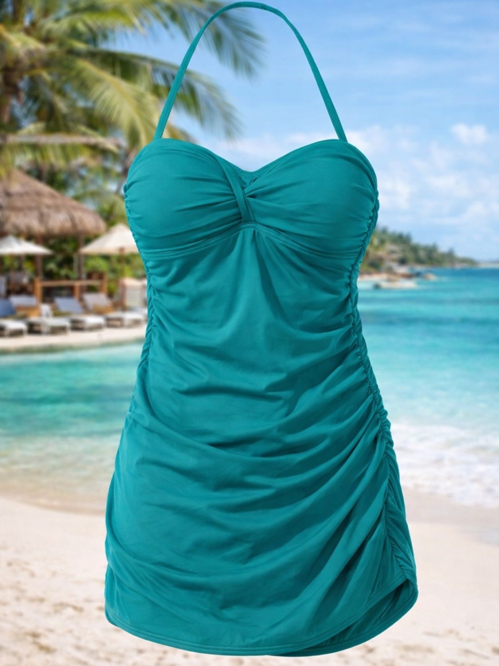 Tommy Bahama Teal Swim Dress Size 16 Ruched Tummy Control One Piece